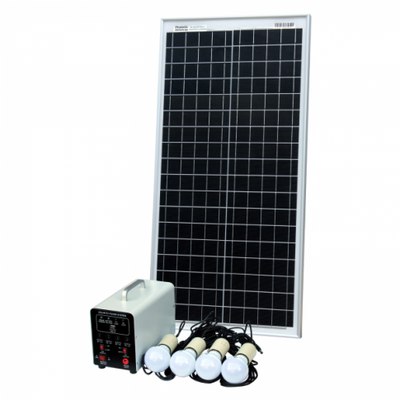 Off-Grid Solar Lighting System with 40W solar panel, 4 LED Lights, Solar Charge Controller and Lithium Battery