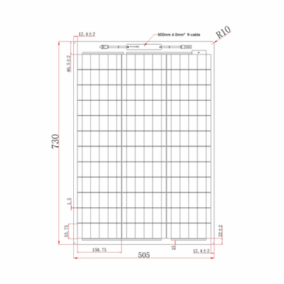 60W black semi-flexible fibreglass solar panel with durable ETFE coating