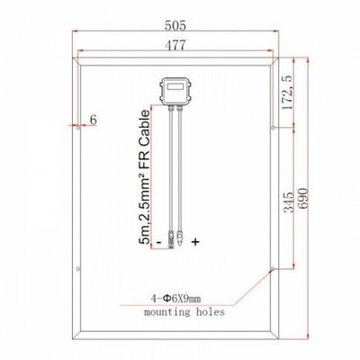 60W 12V solar panel with 5m cable - 4Boats